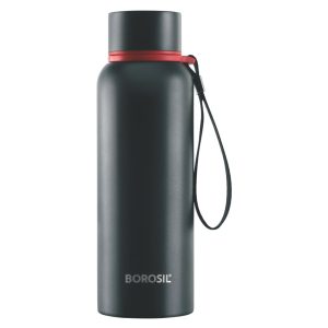 BOROSIL VACUUM INSULATED COPPER COATED INNER TREK Water Bottle|Sports Bottle|Yoga Bottle|Outdoor|PortableLeak Proof|ReusableWater Bottle BLACK, 700ML, BT700BLK104