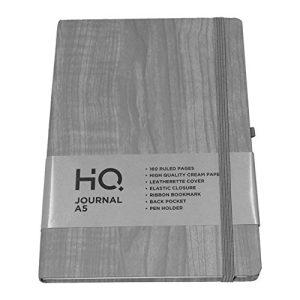 Navneet A5 HQ Casebound Journal Notebook – Light Grey, 80 Sheets, Wooden Texture Vinyl Finish, Ideal for Students & Professionals