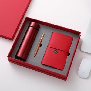 Office Gift Set, A5 Leather Journal Notebook,With Ballpoint Pen/Refill, Smart Coffee Thermos Cup With Temperature Display At Magnetic Box Business Stationery Gift. (Red)