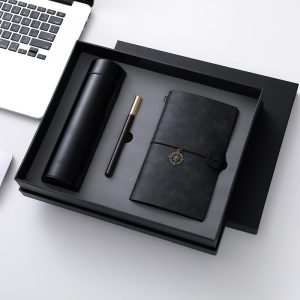Office Gift Set, A5 Leather Journal Notebook,With Ballpoint Pen/Refill, Smart Coffee Thermos Cup With Temperature Display At Magnetic Box Business Stationery Gift. (Black)
