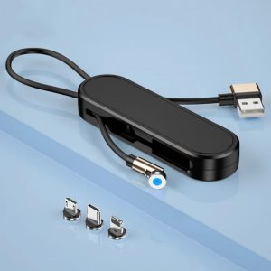 3-in-1 Charging Cable, Retractable Fast Charging Cord with Magnetic Rotating Head and Lanyard, Compatible with iPhone, Android and USB-C Devices