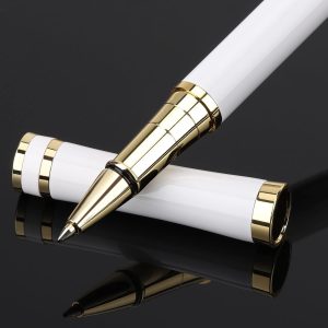 Luxury Ballpoint Pen with Gift Box, Executive Metal Rollerball Pen, Smooth Black Ink Writing Pen with 2 Extra 0.5mm Refills, Premium Business Signature Pen for Men, Women, Office, White
