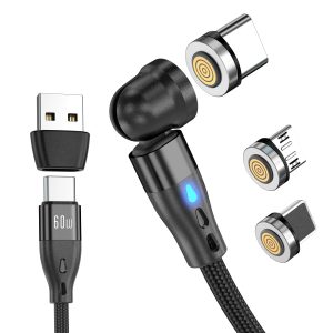 60W USB C to USB C Magnetic Charging Cable, 6-in-1 6.6FT Fast Charger with 540° Rotating Head – PD 60W/3A, Data Transfer Compatible with All Devices