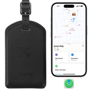 Newest Luggage Tags Built-in Anti-Loss Tracker, Luxury Leather Luggage Tags for Suitcase, Travel Bags, Backpacks, Travel Organizer for Lost Baggage Prevention (Black)