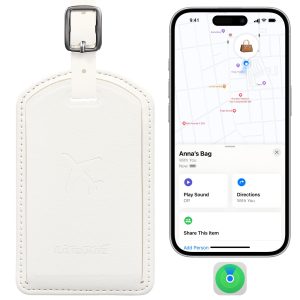 Luggage Tags Built-in Anti-Loss Tracker, Luxury Leather Luggage Tags for Suitcase, Travel Bags, Backpacks, Travel Organizer for Lost Baggage Prevention (Creamy White)