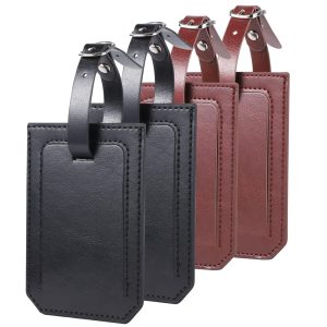Bukela Luggage Tag 4 Pcs Pu Leather Travel Suitcase Tag Handbag Tags to Prevent Loss of Luggage and Suitcases When Going Out on a Trip Name Tags for Luggage(Black + Brown)