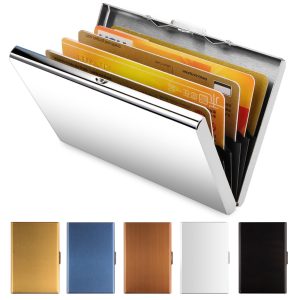 Vicloon Metal Credit Card Wallet, URAQT Stainless Steel RFID Credit Card Holder, Metal Credit Card Case Protector Wallet for Women or Men with 6 PVC Slots (Silver, 1 Pack)
