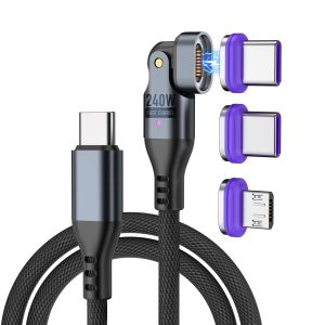 240W Magnetic Charging Cable, 180°Rotating USBC to USB C Magnetic Data Cable, Micro USB Magnetic Phone Fast Charger Cable Data Transfer for Laptop/Tablet/Smart phone (6ft)