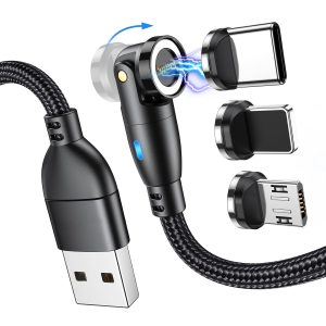 Magnetic Charging Cable, Charging 3 in 1 Magnetic Phone, 540 Degree USB for Type C/Micro USB/i Products Nylon Braided Type-C Data Cord