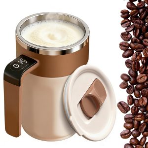SYOSI Smart Electric Coffee Mug with LCD Thermometer, Auto Temperature Control and Stirring Function, Perfect for Brewing and Keeping Coffee Milk Cocoa Hot, Brown