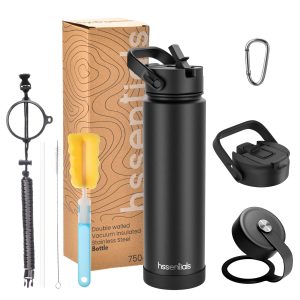 750ML Insulated Water Bottle | Leak-Proof 2-in-1 Hybrid Lid (Straw & Sip) | Stainless Steel 304 Thermos Flask, Keeps Hot and Cold | Premium Vacuum Bottle for Office, Sports, Travel (Black)
