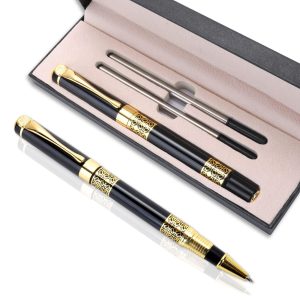 Luxury Ballpoint Pen, 1.0mm Business Metal Ball Point Pen with 2 Refills Black Ink Pen Smooth Writing Rollerball Pen, Fancy Ballpoint Pen Gift for Men Women Signature Executive(Black)