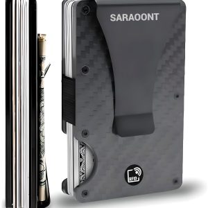 SARAOONT™ Carbon Fiber Wallet, Credit Card Holder & Money wallet Together -Metal Money Clip Wallet, RFID Blocking Minimalist Wallet for Men Slim Aluminum Holder Pocket Cash Credit Card Holder (Black)