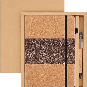 A5 Lined Leather Journal Set with Gift Box and Pen, Hardcover Notebook 90 Sheets/180 Pages 100GSM Thick Ruled Paper, Coffee Cork Design, for Men & Women, School, Travel, Business, Work, 5.7"x8.3"