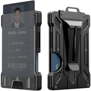 Slim Aluminum Metal Wallet for Men - RFID Money Clip With Transparent Work ID Card Holder, Business Card Holder, Clear Window ID Badge Clip, Cash Card Minimalist Design