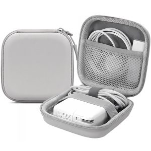 Leather Eva Digital Storage Bag, Charger Protective Case, 4.4" X Small Portable Waterproof Travel Bag For Laptop Accessories, Power Bank, Charging Cable (Gray)