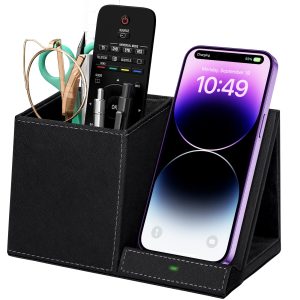 wireless future charger Desk Supplies Organizer, Multi-Functional Pencil Pen Holder with Desktop Stationery Organizer, Home Office Supply Storage Box Caddy (Black)