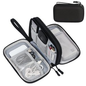 FYY Electronic Organizer, Travel Cable Organizer Bag Pouch Electronic Accessories Carry Case Portable Waterproof Double Layers Storage Bag for Cable, Cord, Charger, Phone, Earphone, Medium Size, Black