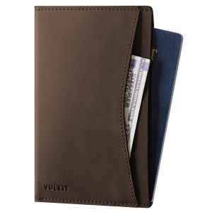 VULKIT Passport Cover Ultra Slim Design Leather Passport Sleeve RFID Blocking with 2 Card Slots, Anti-Theft Travel Essentials