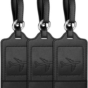 Teskyer 3 Pack Premium PU Leather Luggage Tags, Privacy Protection Travel Bag Labels, Suitcase Tags