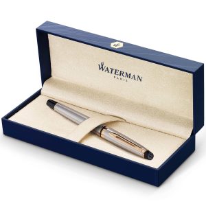Waterman Expert Rollerball Pen | Stainless Steel with 23 k Gold Trim | Fine Point | Black Ink | Gift Box